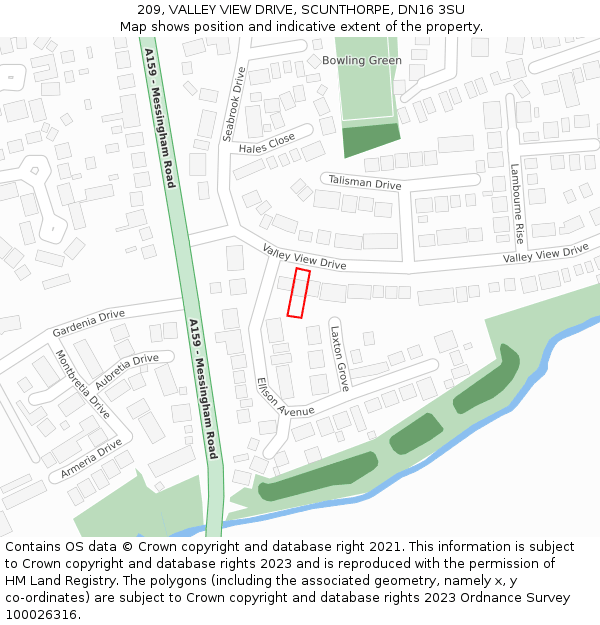 209, VALLEY VIEW DRIVE, SCUNTHORPE, DN16 3SU: Location map and indicative extent of plot
