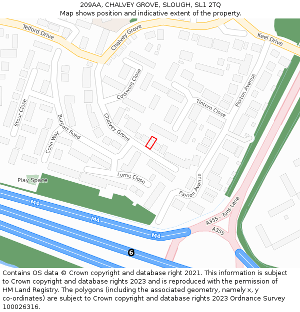 209AA, CHALVEY GROVE, SLOUGH, SL1 2TQ: Location map and indicative extent of plot