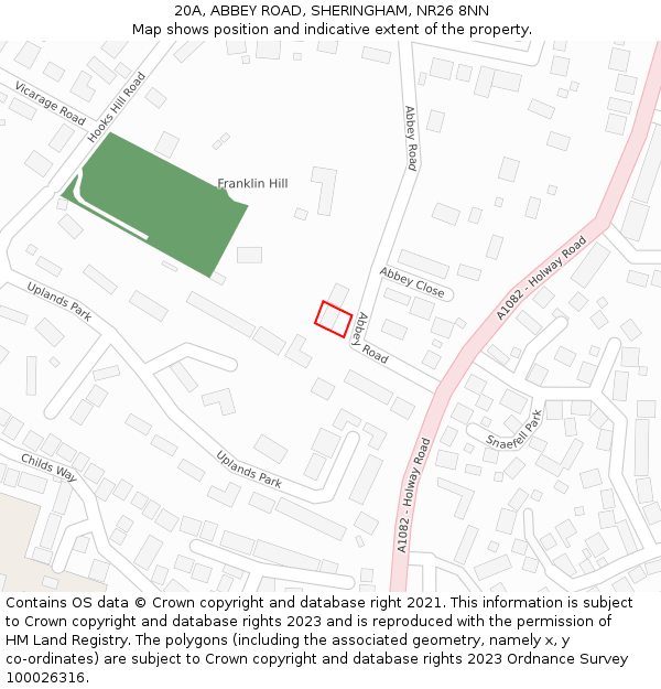 20A, ABBEY ROAD, SHERINGHAM, NR26 8NN: Location map and indicative extent of plot