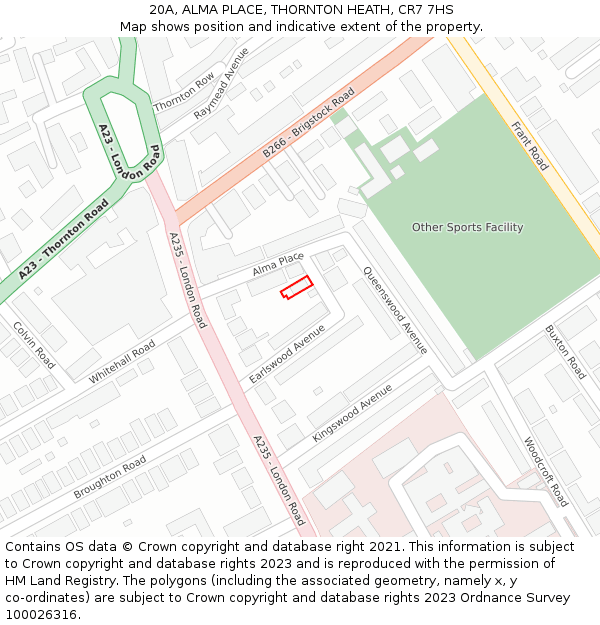 20A, ALMA PLACE, THORNTON HEATH, CR7 7HS: Location map and indicative extent of plot