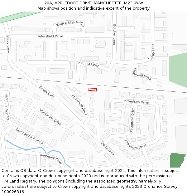 20A, APPLEDORE DRIVE, MANCHESTER, M23 9WW: Location map and indicative extent of plot