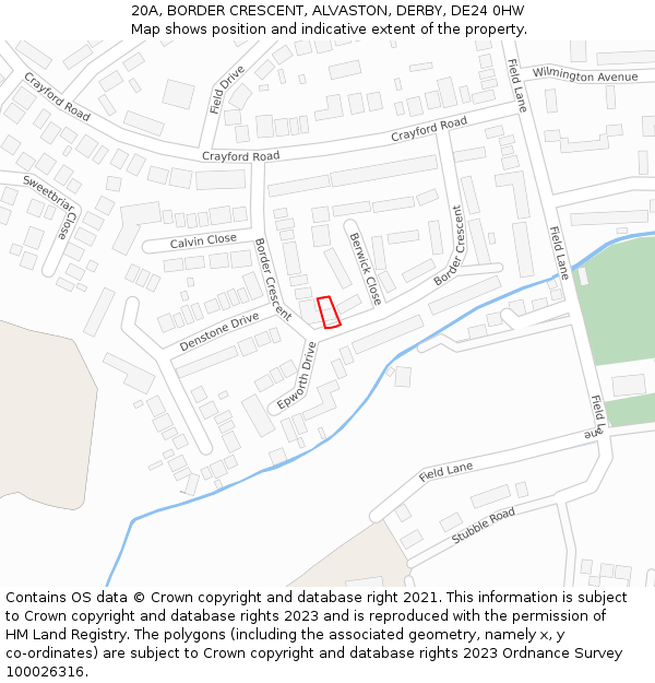 20A, BORDER CRESCENT, ALVASTON, DERBY, DE24 0HW: Location map and indicative extent of plot