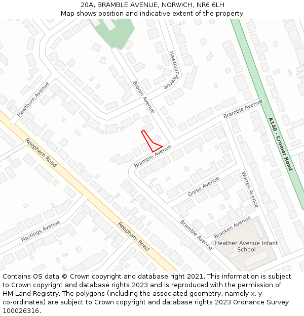 20A, BRAMBLE AVENUE, NORWICH, NR6 6LH: Location map and indicative extent of plot