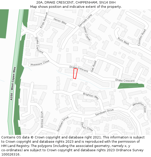 20A, DRAKE CRESCENT, CHIPPENHAM, SN14 0XH: Location map and indicative extent of plot