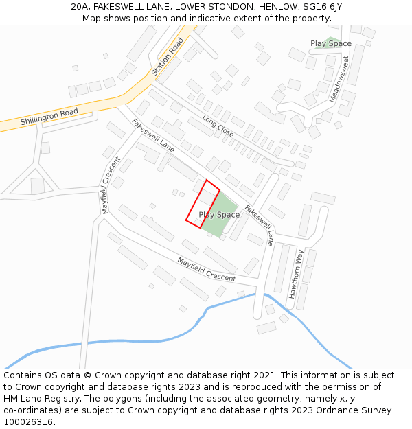 20A, FAKESWELL LANE, LOWER STONDON, HENLOW, SG16 6JY: Location map and indicative extent of plot