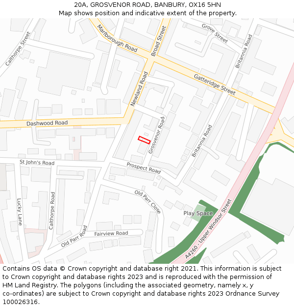 20A, GROSVENOR ROAD, BANBURY, OX16 5HN: Location map and indicative extent of plot