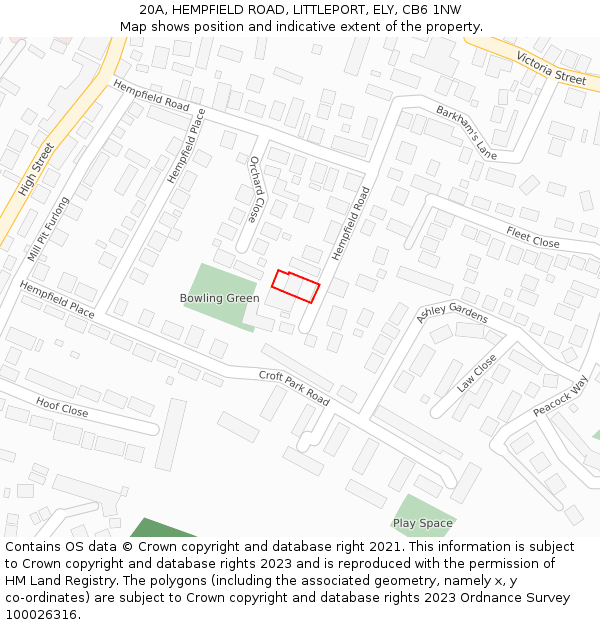 20A, HEMPFIELD ROAD, LITTLEPORT, ELY, CB6 1NW: Location map and indicative extent of plot