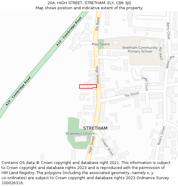 20A, HIGH STREET, STRETHAM, ELY, CB6 3JQ: Location map and indicative extent of plot