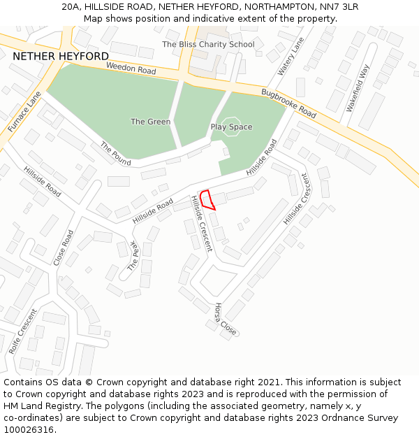 20A, HILLSIDE ROAD, NETHER HEYFORD, NORTHAMPTON, NN7 3LR: Location map and indicative extent of plot