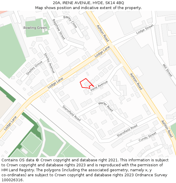 20A, IRENE AVENUE, HYDE, SK14 4BQ: Location map and indicative extent of plot