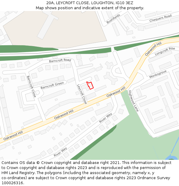 20A, LEYCROFT CLOSE, LOUGHTON, IG10 3EZ: Location map and indicative extent of plot