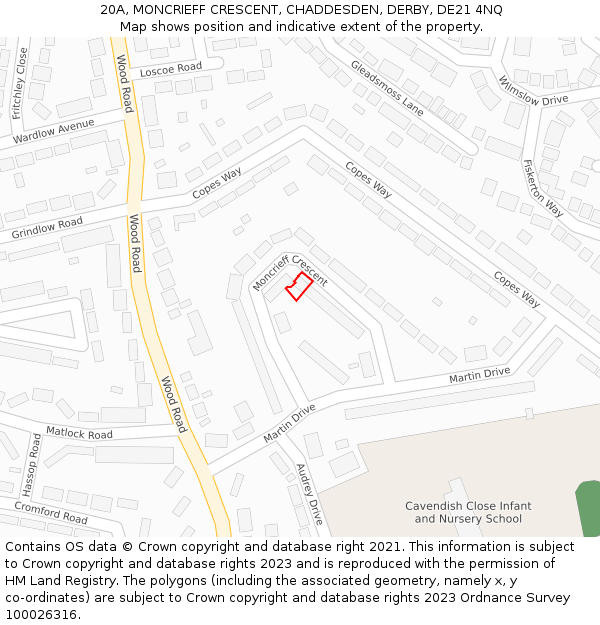 20A, MONCRIEFF CRESCENT, CHADDESDEN, DERBY, DE21 4NQ: Location map and indicative extent of plot