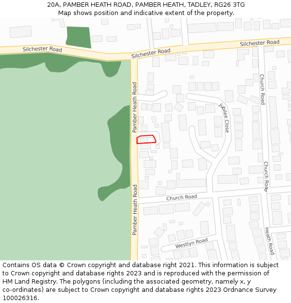 20A, PAMBER HEATH ROAD, PAMBER HEATH, TADLEY, RG26 3TG: Location map and indicative extent of plot