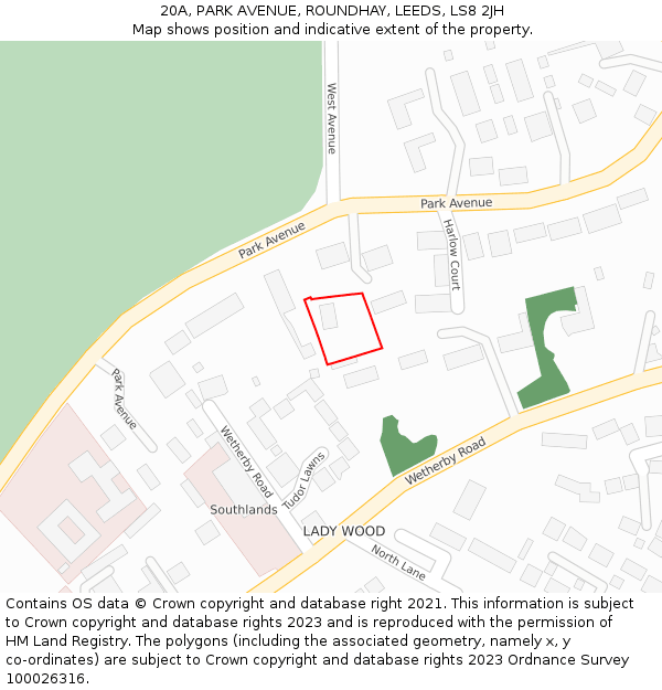 20A, PARK AVENUE, ROUNDHAY, LEEDS, LS8 2JH: Location map and indicative extent of plot