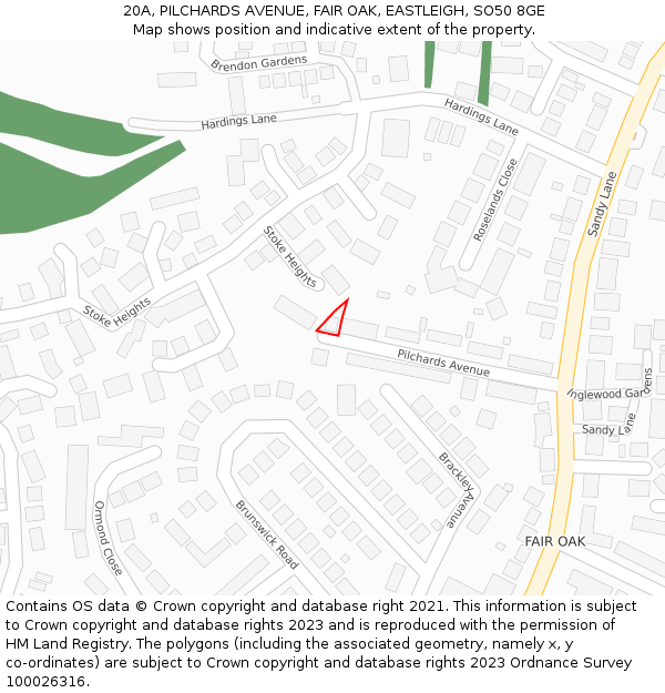 20A, PILCHARDS AVENUE, FAIR OAK, EASTLEIGH, SO50 8GE: Location map and indicative extent of plot
