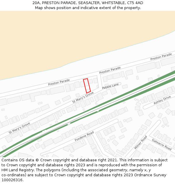20A, PRESTON PARADE, SEASALTER, WHITSTABLE, CT5 4AD: Location map and indicative extent of plot