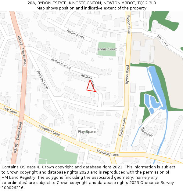 20A, RYDON ESTATE, KINGSTEIGNTON, NEWTON ABBOT, TQ12 3LR: Location map and indicative extent of plot