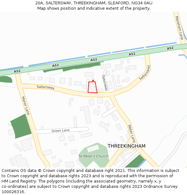 20A, SALTERSWAY, THREEKINGHAM, SLEAFORD, NG34 0AU: Location map and indicative extent of plot