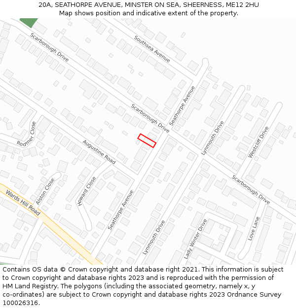 20A, SEATHORPE AVENUE, MINSTER ON SEA, SHEERNESS, ME12 2HU: Location map and indicative extent of plot