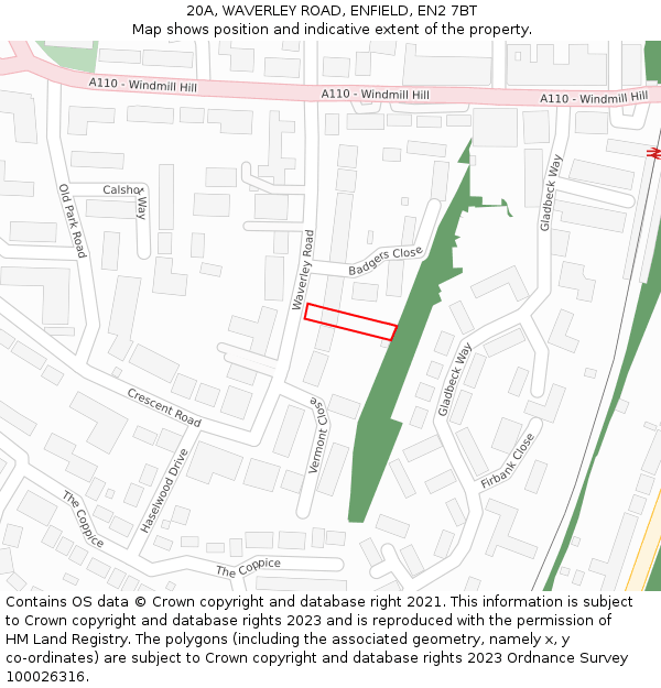 20A, WAVERLEY ROAD, ENFIELD, EN2 7BT: Location map and indicative extent of plot