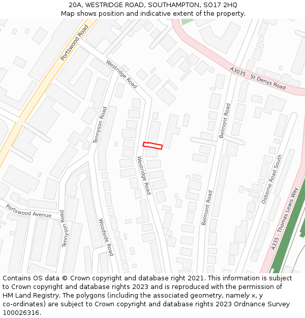20A, WESTRIDGE ROAD, SOUTHAMPTON, SO17 2HQ: Location map and indicative extent of plot