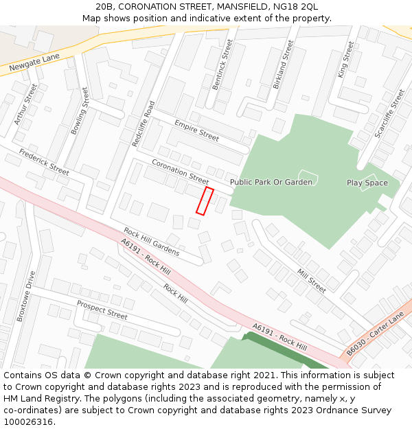 20B, CORONATION STREET, MANSFIELD, NG18 2QL: Location map and indicative extent of plot