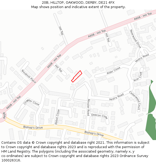 20B, HILLTOP, OAKWOOD, DERBY, DE21 4FX: Location map and indicative extent of plot