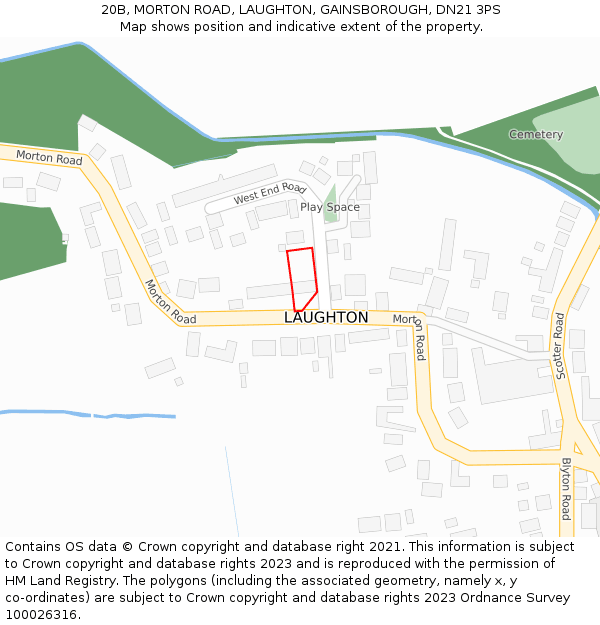 20B, MORTON ROAD, LAUGHTON, GAINSBOROUGH, DN21 3PS: Location map and indicative extent of plot