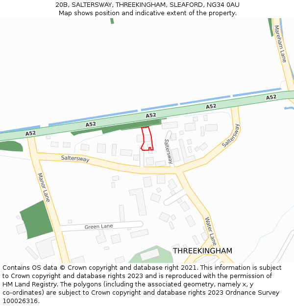 20B, SALTERSWAY, THREEKINGHAM, SLEAFORD, NG34 0AU: Location map and indicative extent of plot