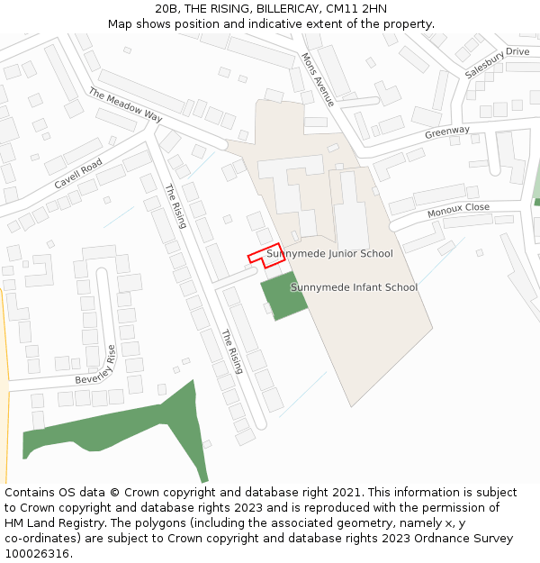 20B, THE RISING, BILLERICAY, CM11 2HN: Location map and indicative extent of plot