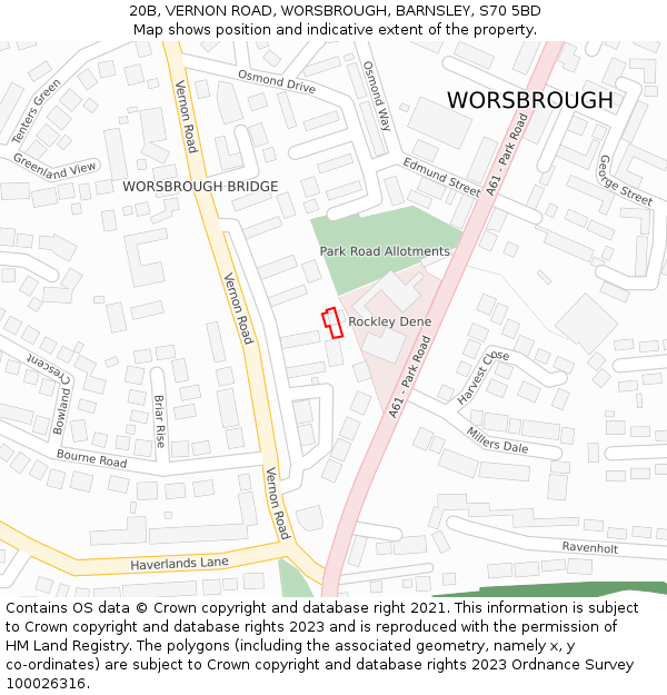 20B, VERNON ROAD, WORSBROUGH, BARNSLEY, S70 5BD: Location map and indicative extent of plot