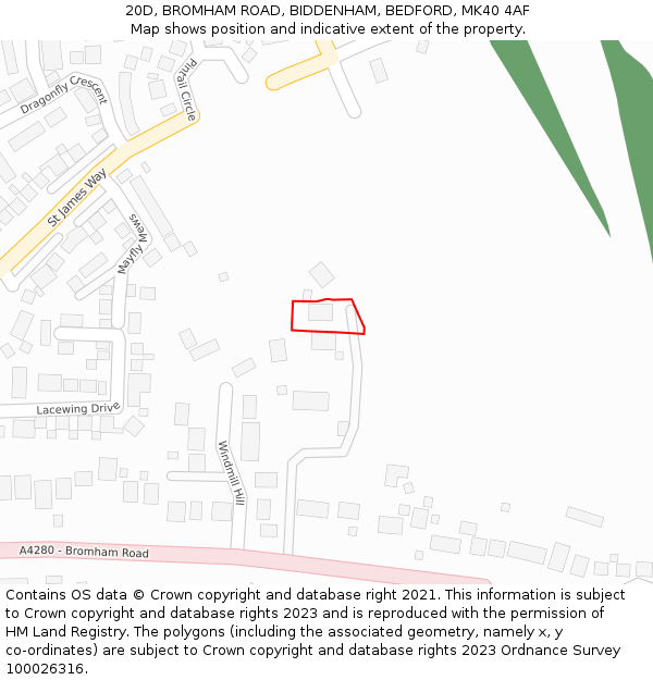 20D, BROMHAM ROAD, BIDDENHAM, BEDFORD, MK40 4AF: Location map and indicative extent of plot