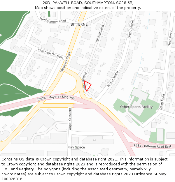 20D, PANWELL ROAD, SOUTHAMPTON, SO18 6BJ: Location map and indicative extent of plot