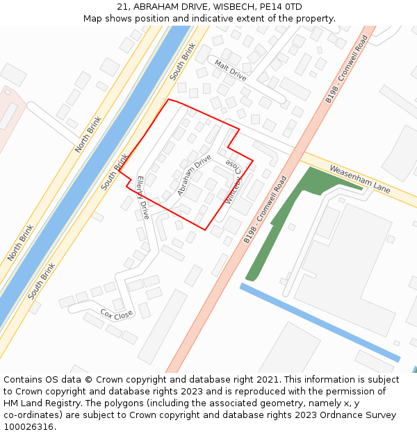 21, ABRAHAM DRIVE, WISBECH, PE14 0TD: Location map and indicative extent of plot