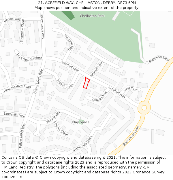 21, ACREFIELD WAY, CHELLASTON, DERBY, DE73 6PN: Location map and indicative extent of plot