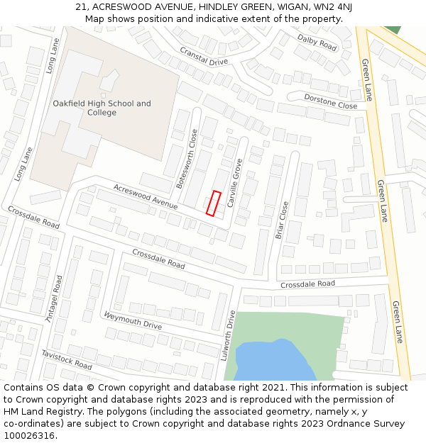 21, ACRESWOOD AVENUE, HINDLEY GREEN, WIGAN, WN2 4NJ: Location map and indicative extent of plot