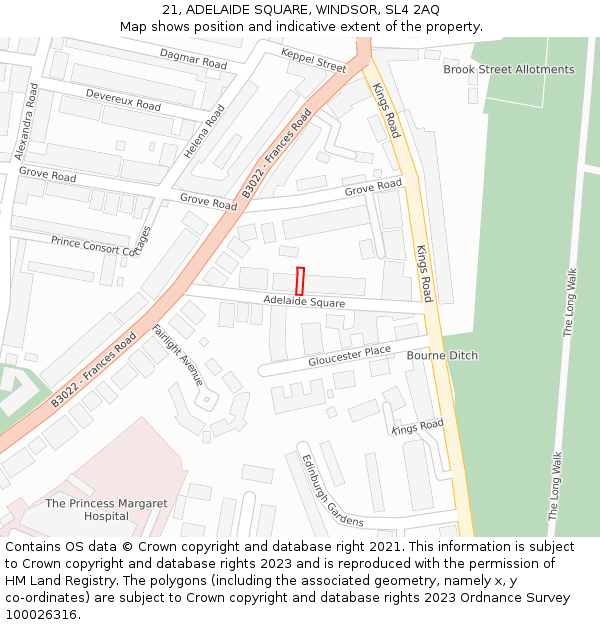 21, ADELAIDE SQUARE, WINDSOR, SL4 2AQ: Location map and indicative extent of plot