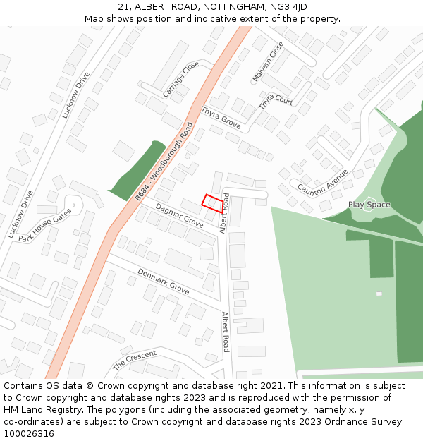 21, ALBERT ROAD, NOTTINGHAM, NG3 4JD: Location map and indicative extent of plot