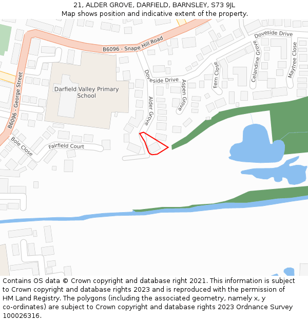 21, ALDER GROVE, DARFIELD, BARNSLEY, S73 9JL: Location map and indicative extent of plot