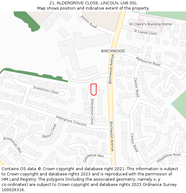 21, ALDERGROVE CLOSE, LINCOLN, LN6 0SL: Location map and indicative extent of plot