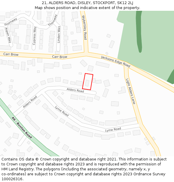 21, ALDERS ROAD, DISLEY, STOCKPORT, SK12 2LJ: Location map and indicative extent of plot