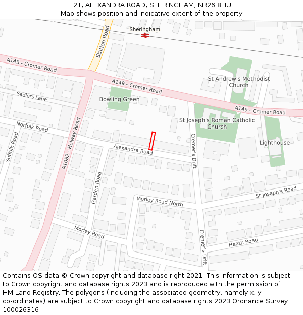 21, ALEXANDRA ROAD, SHERINGHAM, NR26 8HU: Location map and indicative extent of plot