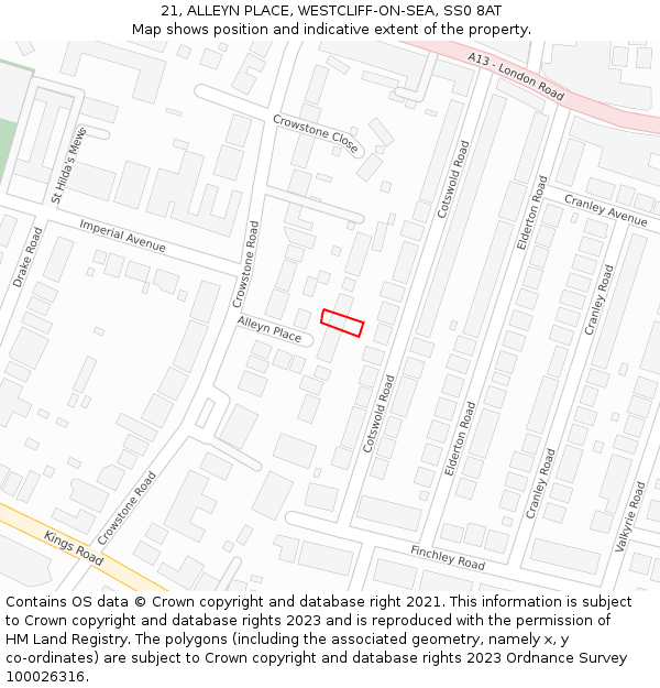 21, ALLEYN PLACE, WESTCLIFF-ON-SEA, SS0 8AT: Location map and indicative extent of plot
