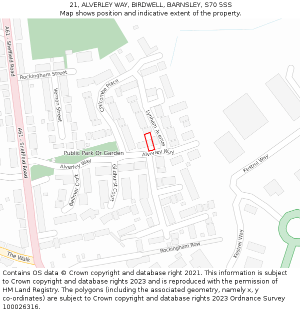21, ALVERLEY WAY, BIRDWELL, BARNSLEY, S70 5SS: Location map and indicative extent of plot