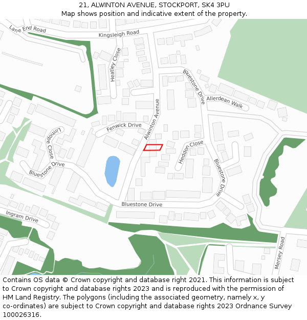 21, ALWINTON AVENUE, STOCKPORT, SK4 3PU: Location map and indicative extent of plot