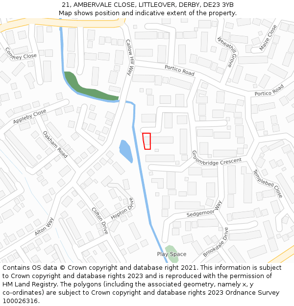 21, AMBERVALE CLOSE, LITTLEOVER, DERBY, DE23 3YB: Location map and indicative extent of plot