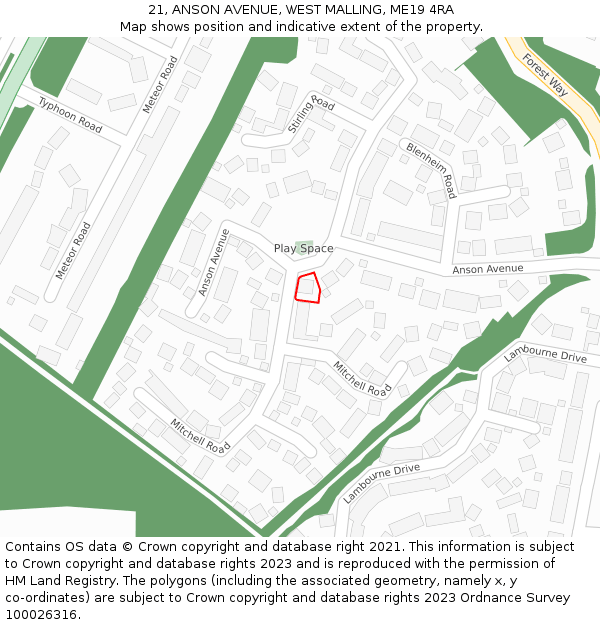 21, ANSON AVENUE, WEST MALLING, ME19 4RA: Location map and indicative extent of plot