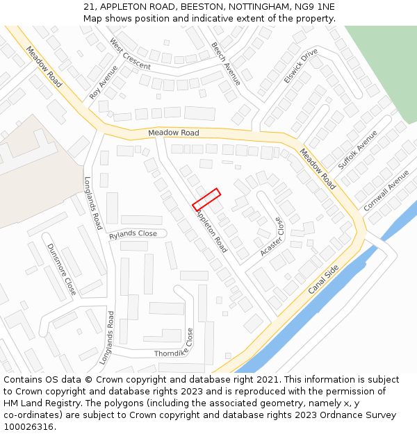 21, APPLETON ROAD, BEESTON, NOTTINGHAM, NG9 1NE: Location map and indicative extent of plot