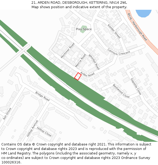 21, ARDEN ROAD, DESBOROUGH, KETTERING, NN14 2WL: Location map and indicative extent of plot
