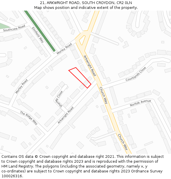 21, ARKWRIGHT ROAD, SOUTH CROYDON, CR2 0LN: Location map and indicative extent of plot